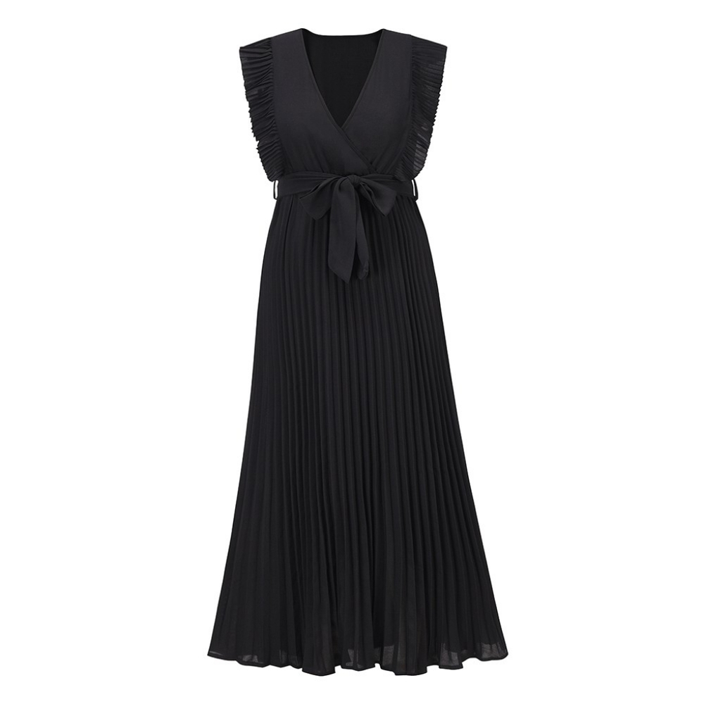 Full-length black dress with ruffle sleeve - Picture 3 of 5